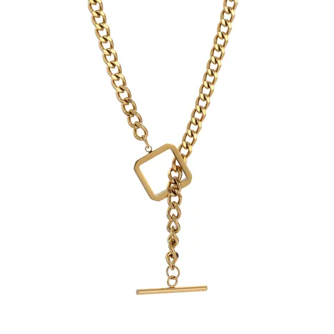 304 Stainless Steel 18K Gold Plated Hip-Hop Inlaid Gold Geometric Necklace