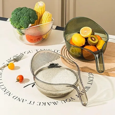 Multi-Functional Plastic Rice Washing Basket Fine Mesh Drainer Vegetable Fruit Strainer With Handle Home Kitchen Essential Tool