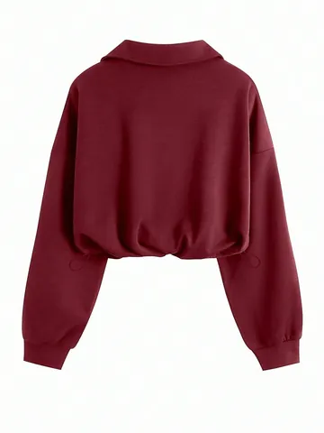 Sweat-shirt de Mode pour Femmes en Polyester Demi-zip à Revers Décontracté Cordon de Serrage Manches Longues Sportif Top