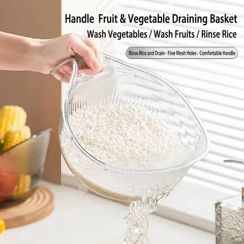 Multi-Functional Plastic Rice Washing Basket Fine Mesh Drainer Vegetable Fruit Strainer With Handle Home Kitchen Essential Tool