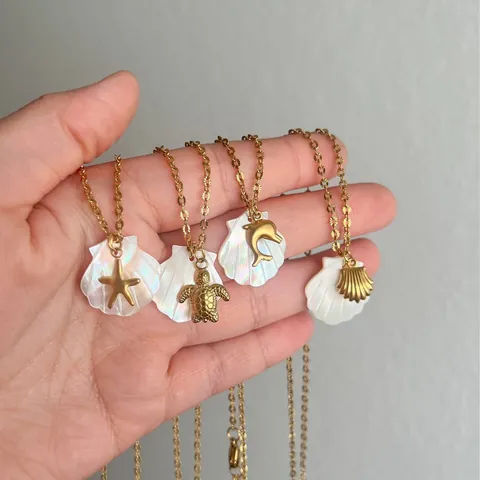 Collana Con Ciondolo Placcato Oro 18k In Acciaio Inossidabile 304 E Acciaio Inossidabile 201 A Forma Di Conchiglia Di Delfino Casual