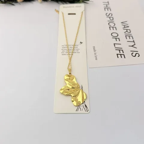 Collana con Pendente in Acciaio Inossidabile 304 Placcata Oro Foglia di Monstera Ginkgo Farfalla Design Geometrico Gioielli Donna