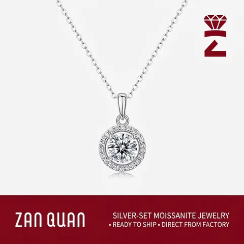 Lussuosa Collana in Argento Sterling 925 con Moissanite Ciondolo Halo Rotondo Principessa Catena Clavicola da Donna Gioielli Eleganti