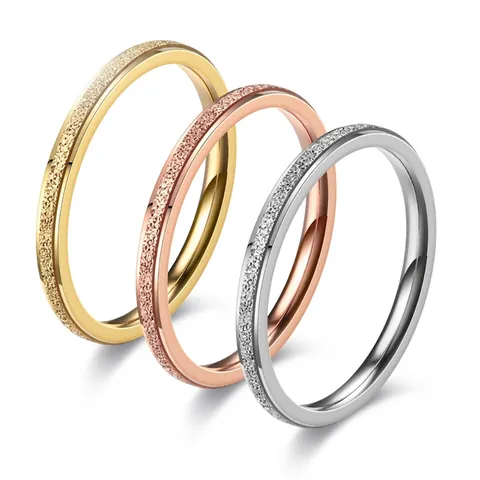Minimalist Titanium Steel Frosted Ring For Women Simple Gold Rose Gold Silver Band Ring Fashion Commute Jewelry Thin 素圈