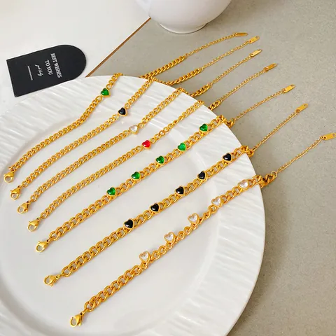 Titanstahl Herz Strass Anhänger Halskette Gold Plattiert Panzerkette Mode Schmuck Für Damen Accessoire Geschenk