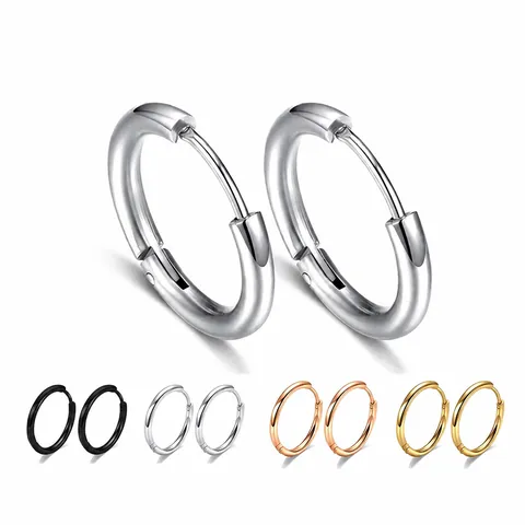 Minimalist Stainless Steel Hoop Earrings For Men Women Geometric Round Ear Buckle Gold Black Steel Color Fashion Jewelry Gift