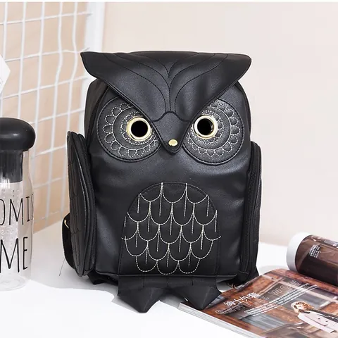 Dames Cartoon Uil 3D Mode Rugzak PU Leer Casual Reistas Voor Meisjes Stereoscopisch Dierlijk Ontwerp Schoudertas