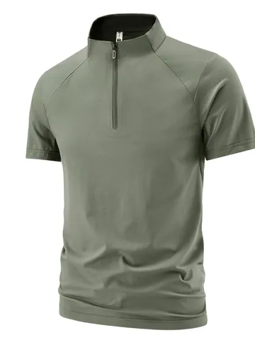 Men's Outdoor Quick Dry Sport T-Shirt Nylon Spandex Stand Collar Quarter Zip Raglan Sleeve Athletic Gym Training Running Top