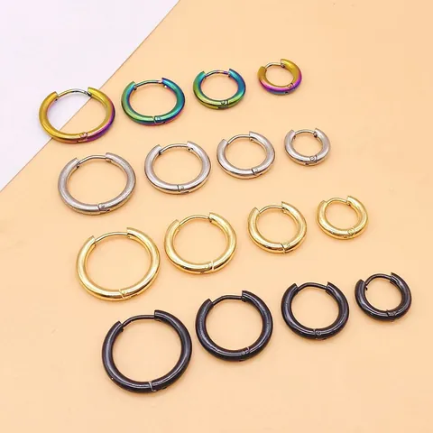 Minimalist Stainless Steel Hoop Earrings For Men Women Gold Silver Black Rose Gold Blue Multicolor Round Circle Jewelry
