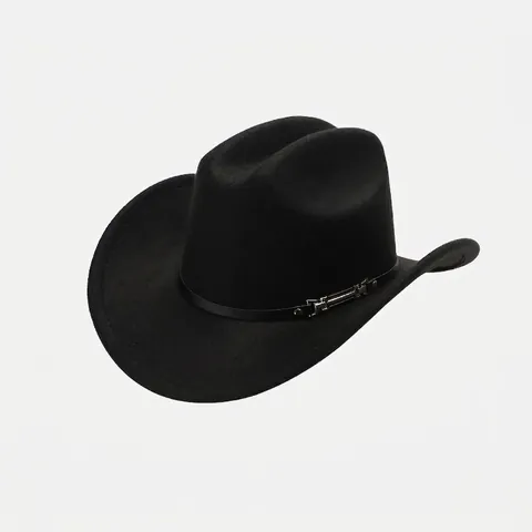 Women Western Cowboy Hat Polyester Felt Fedora Hat With Leather Belt Metal Buckle Rivets Retro Party Theme Wide Brim Cap