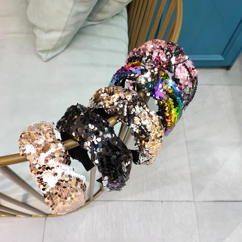 Fascia Per Capelli Da Donna Casual Carina Dolce Con Fiori In Tessuto E Paillettes Applicate