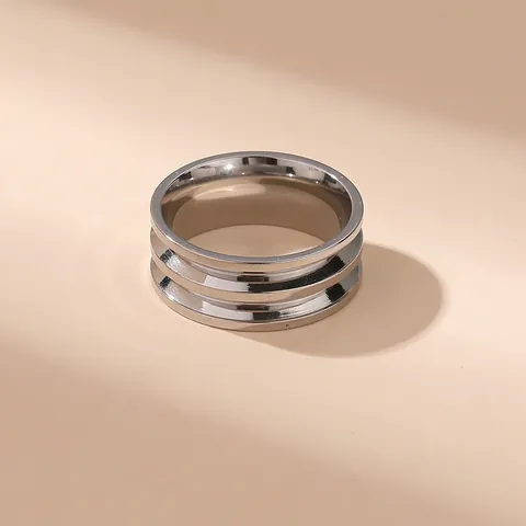 Anillo de Banda Lisa de Acero Inoxidable Hip Hop para Hombre Diseño de Tres Capas Pulido Joyería Geométrica Regalo