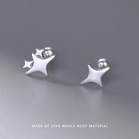 S999 Fine Silver Star Stud Earrings For Women Minimalist Screw Back Tiny Hypoallergenic Ear Bone Stud Earrings Jewelry