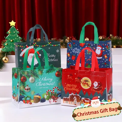 Christmas Halloween Non-Woven Gift Bags Coated Heat Pressed Tote Bags For Holiday Party Favors Packaging Merry Christmas Handbags