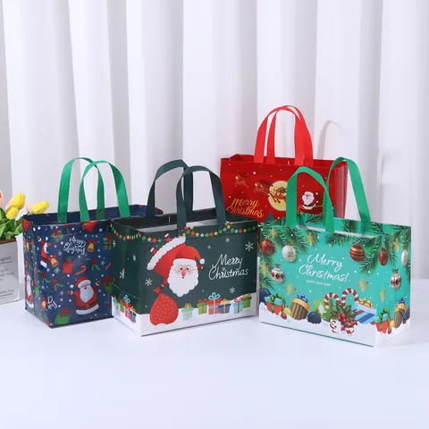 Christmas Halloween Non-Woven Gift Bags Coated Heat Pressed Tote Bags For Holiday Party Favors Packaging Merry Christmas Handbags
