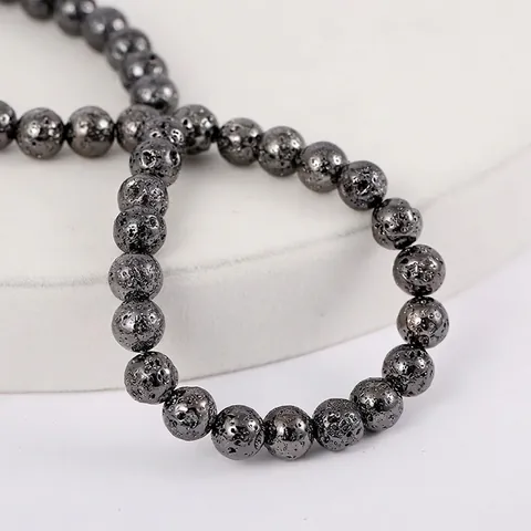Natural Lava Stone Electroplated Round Loose Beads For DIY Jewelry Making Bracelet Necklace Making Accessories For Men Women