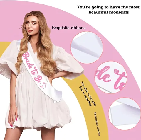 Bride To Be Schärpe Weiß Satin Etikette Gürtel Mit Glitzer Buchstaben Für Junggesellinnenabschied Hochzeit Verlobung Braut Geschenk