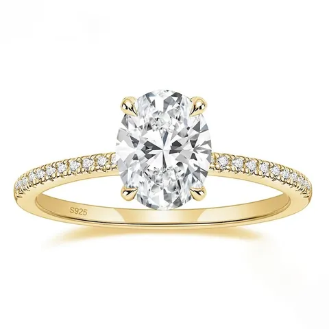 Luxus 925 Sterlingsilber Ring Für Damen Ovalschliff Strass Eingelegt Pavé-Band Verlobung Hochzeit Fingerring Eleganter Schmuck
