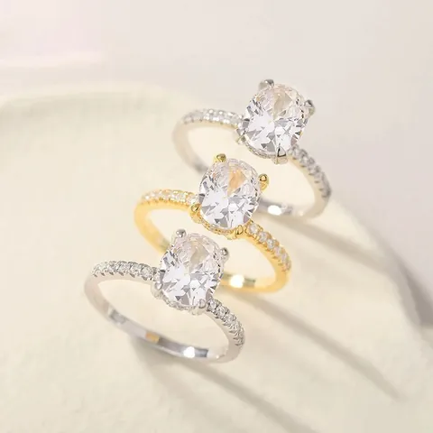 Luxus 925 Sterlingsilber Ring Für Damen Ovalschliff Strass Eingelegt Pavé-Band Verlobung Hochzeit Fingerring Eleganter Schmuck