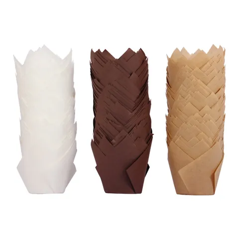 Tulip Cupcake Liners Greaseproof Paper Baking Cups Flame Muffin Liners For Cupcakes Desserts Heat Resistant Baking Supplies