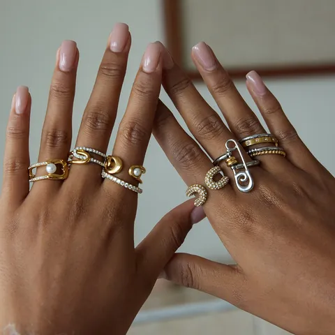 Minimalist Stainless Steel Paperclip Ring For Women Gold Silver Rhinestone Artificial Pearl Waterproof Fashion Jewelry