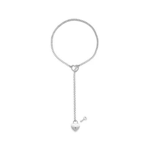 Collana Y Punk in Acciaio Inossidabile con Catena Cubana e Cuore per Donna Pendente a Cuore Scorrevole Regolabile Gioielli