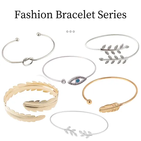 Dames Mode Legering Verstelbare Open Armring Set Blad Veer Boze Oog Hand van Fatima Strass Metaal Manchet Armband