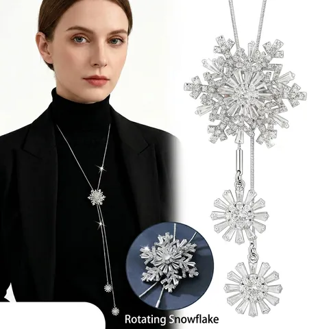 Titanstahl Rotierende Schneeflocke Lange Halskette Für Damen Elegant Strass Zirkonia Anhänger Koreanische Mode Pulloverkette Schmuck