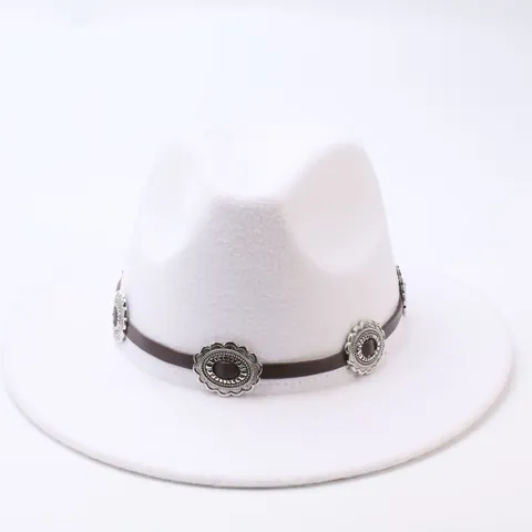 Sombrero Fedora Vintage de Ala Plana Ancha para Mujer Hombre Sombrero de Jazz de Fieltro Con Conchos de Metal Banda de Cuero