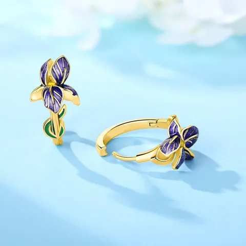 18K Gold Plated Copper Hoop Earrings For Women Star Fleur-de-lis Heart Pattern Zirconia Inlaid Enamel Fashion Jewelry