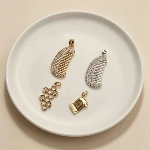 Ciondoli in Rame Placcato Oro con Strass Pettine Nido d'Ape Simbolo Dollaro per Fai da Te Creazione Gioielli Accessori Collana