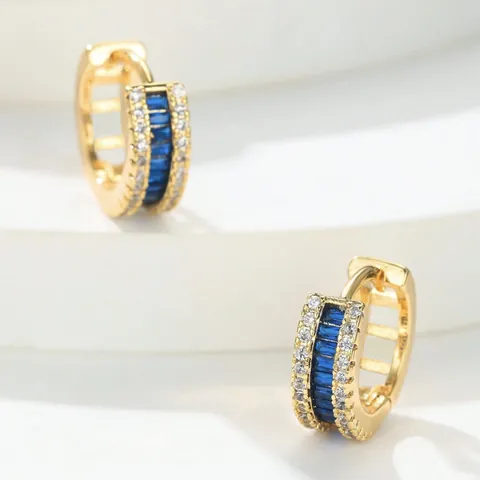 Minimalist Copper Gold Plated Zirconia Huggie Earrings For Women Blue Multicolor Geometric Hoop Earrings Fashion Jewelry