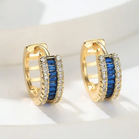Minimalist Copper Gold Plated Zirconia Huggie Earrings For Women Blue Multicolor Geometric Hoop Earrings Fashion Jewelry
