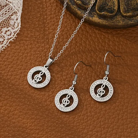 Juego de Joyas de Acero Inoxidable con Strass Nota Musical Cruz Ancla Estrella Signo de Dólar Letra S Collar con Colgante Pendientes Unisex