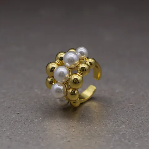 Bague Ouverte Réglable en Acier Inoxydable pour Femme Plaqué Or Géométrique Empilé Perle Artificielle Bijoux de Doigt Minimalistes Cadeau