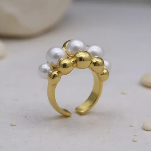 Bague Ouverte Réglable en Acier Inoxydable pour Femme Plaqué Or Géométrique Empilé Perle Artificielle Bijoux de Doigt Minimalistes Cadeau