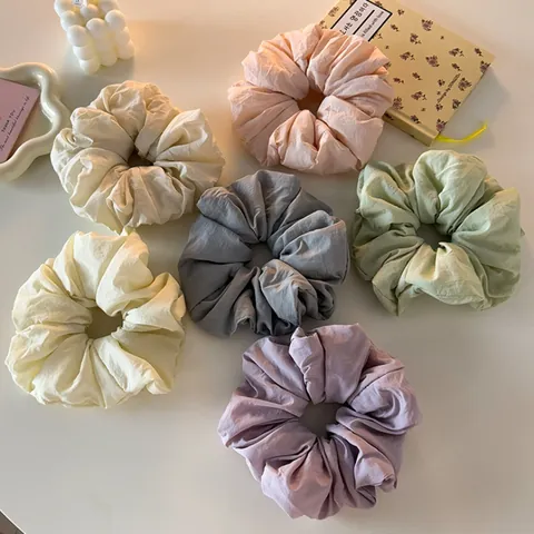 Elastico per Capelli Stile Coreano Tinta Unita in Tessuto Grande Alta Elasticità Fatto a Mano Dolce Pieghettato Donna