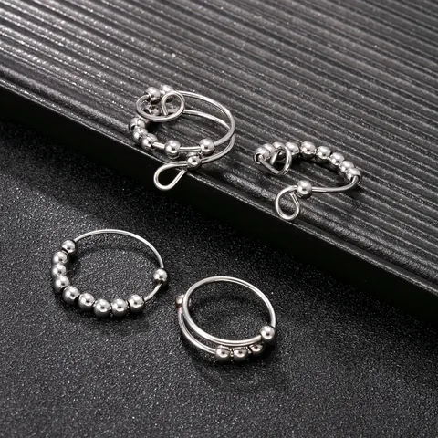 Stainless Steel Spinner Rings For Women Men Multi-Layer Fidget Rings Rotatable Steel Beads Stress Relief Finger Jewelry
