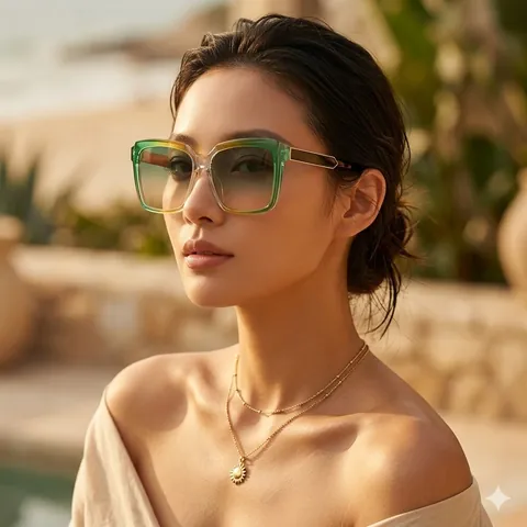 Lunettes De Soleil À Monture Carrée Mode Verres Dégradés Protection UV Surdimensionnées PC Rétro Élégantes