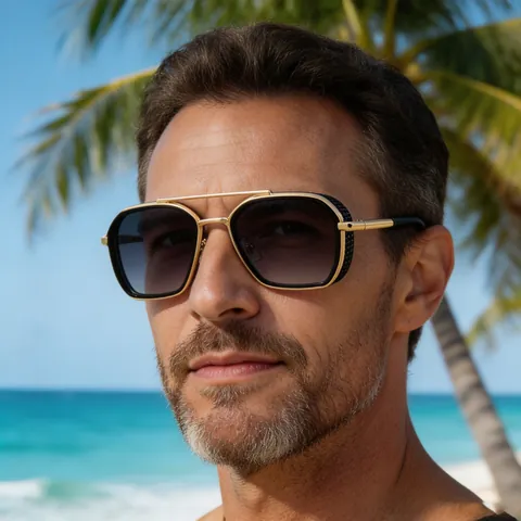Square Frame Sunglasses For Men Retro Steampunk Metal Frame With Side Shields Double Bridge UV400 Protection Driving