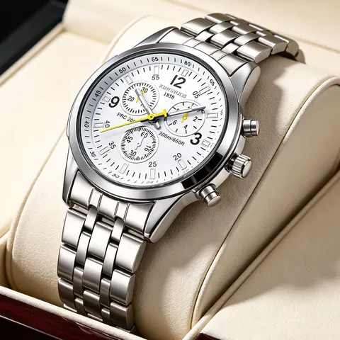 Orologio Quarzo Uomo Acciaio Inossidabile Cronografo Impermeabile Cinturino Pelle Orologio Da Polso Casual Uomo Lancette Luminose