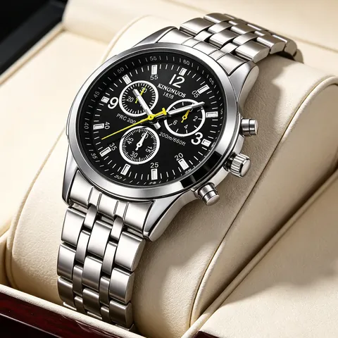 Orologio Quarzo Uomo Acciaio Inossidabile Cronografo Impermeabile Cinturino Pelle Orologio Da Polso Casual Uomo Lancette Luminose