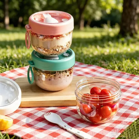 Portable Oatmeal Yogurt Cup Plastic Breakfast Bowl With Lid And Foldable Spoon Leak-proof Transparent Food Container