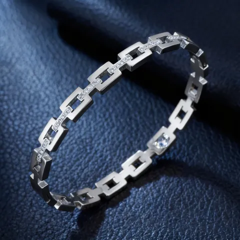 Bracciale A Maglie Rettangolari In Acciaio Inossidabile Da Donna Braccialetto Geometrico Zirconia Gioielli