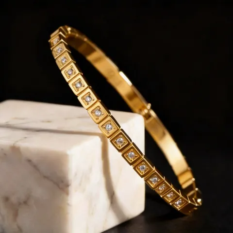 Brazalete Minimalista de Acero Inoxidable Con Pavé de Strass para Mujer Joyas Geométricas Bañadas en Oro Plata Rosa