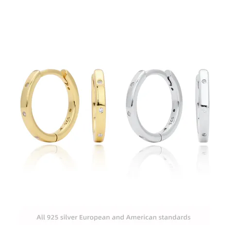 Pendientes de Aro de Plata de Ley 925 Con Circonita Pendientes Huggie Redondos Minimalistas Chapados en Oro Platino para Mujer Regalo de Joyería