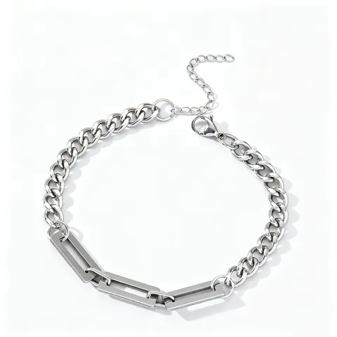 Bracciale in Acciaio Inossidabile con Catena Cubana Giuntata Design Minimalista Geometrico Rettangolare Gioielli Hip Hop Unisex