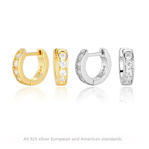 925 Sterling Silver Zirconia Hoop Earrings For Women Minimalist Small Pave Zirconia Huggie Earrings Fashion Jewelry