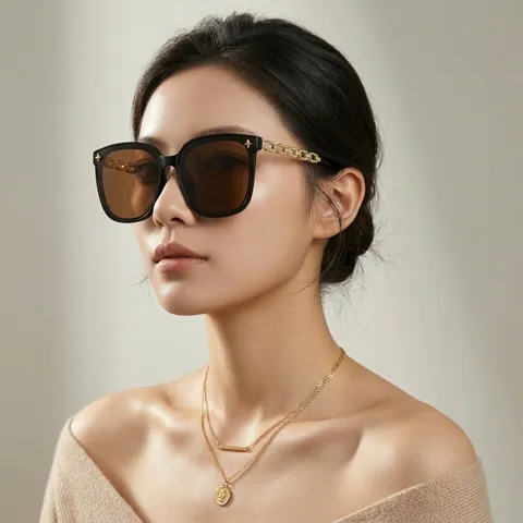 Gafas De Sol Cuadradas Grandes Protección UV Montura PC Lente AC Patillas De Cadena De Metal Remaches Estrella Unisex