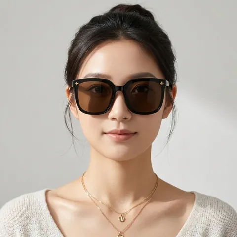Gafas De Sol Cuadradas Grandes Protección UV Montura PC Lente AC Patillas De Cadena De Metal Remaches Estrella Unisex